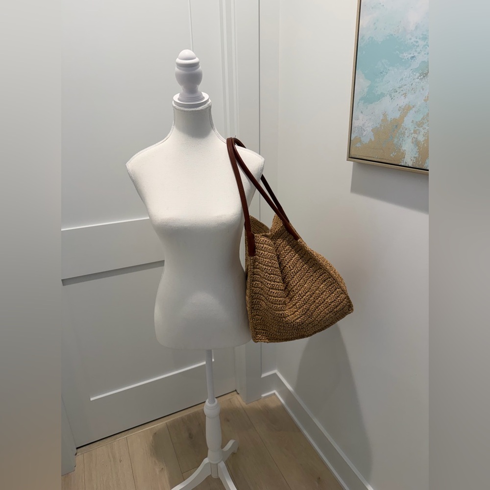 NEW J. Crew Large handknotted packable tote bag leather straps BZ445 $178 - Picture 6 of 10